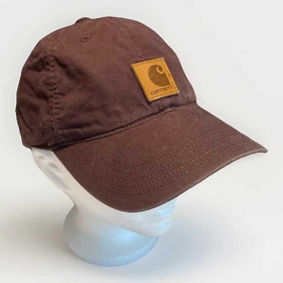 Carhartt Adjustable Dad Hat Brown Cotton Cap Leather Patch Logo Unisex - Picture 3 of 7